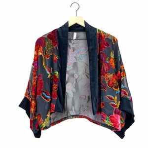 xhilaration Sheer Black & Floral Cropped Jacket